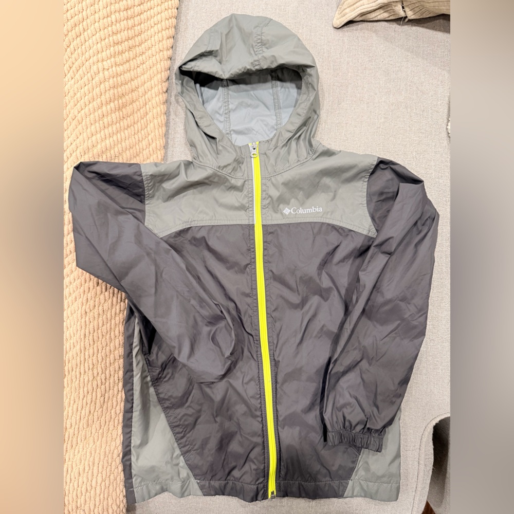 Columbia Youth Windbreaker Jacket Size‎ 4/5 – Gray & Black with Neon Zip